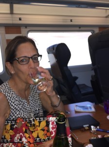 Mom enjoying our first class ride to Valencia