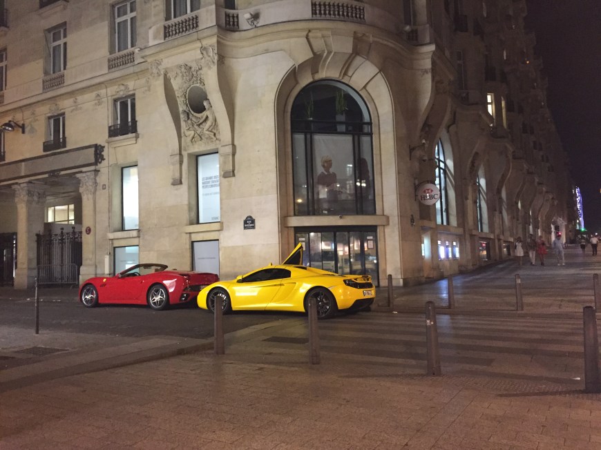 A couple Ferrari's on our Champs Elysee walk home